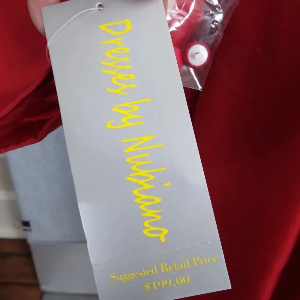 Nubiano | "Church Dress" Red Wrap Dress Belted | Size 12 - Picture 11 of 14